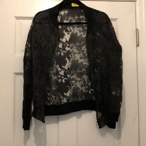 Black lace bomber jacket